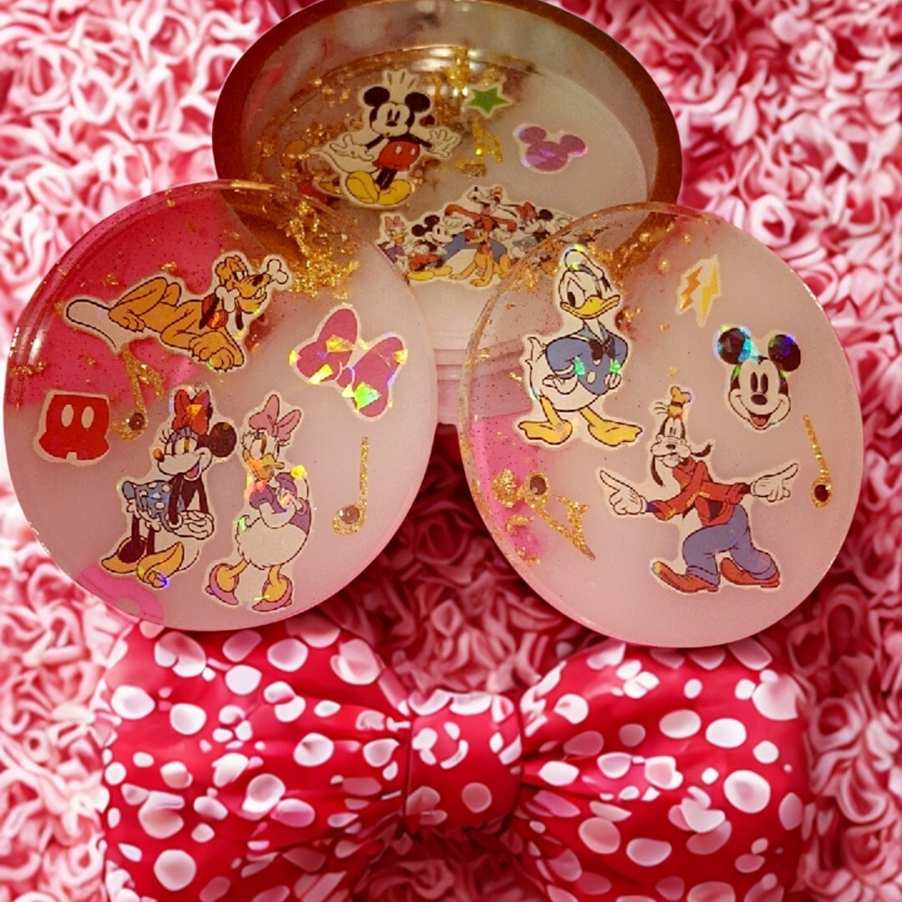 Disney Character Coasters with Red Bow